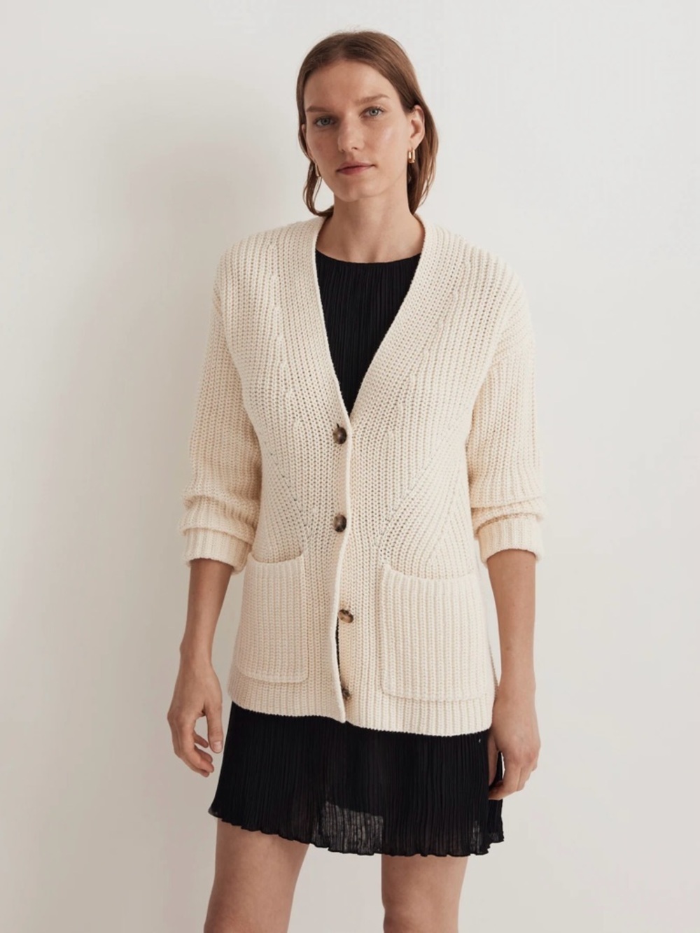 Madewell Textural-Stitch V-Neck Cardigan Sweater Antique Cream Sz XS NWT New